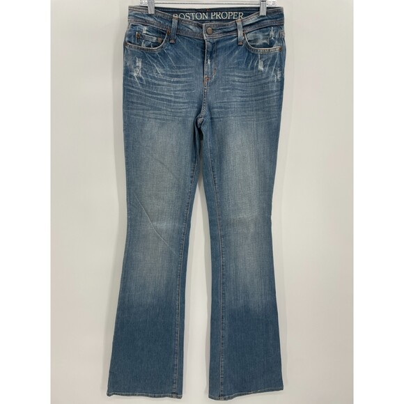 BOSTON PROPER Distressed Whiskered Bootcut Flare Jeans Size 8 - Picture 1 of 6